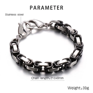 Rugged Byzantine chain bracelet in silver and black stainless steel with lobster clasp