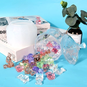 DIY silicone mold set for resin storage jar with colorful crystal bear accessories