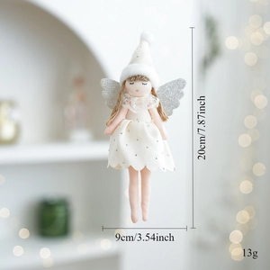 Détail d'un ange de Noël en peluche de 20 cm avec ailes pailletées et robe en dentelle