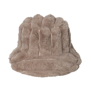 Winter striped faux fur bucket hat in khaki brown color for a cozy stylish autumn look
