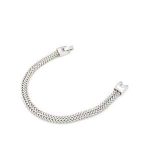 Men's double-row woven titanium steel bracelet with square box clasp on white background