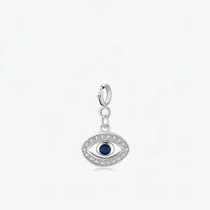 Ciondolo Occhio Del Male Argento Sterling 925 Zircone Blu Micro Intarsiato Fascino Gioielli Raffinati Per Collana Bracciale