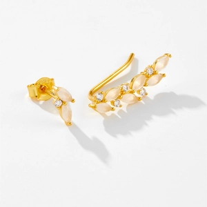 925 silver gold-plated leaf earrings with marquise stones and zircon accents