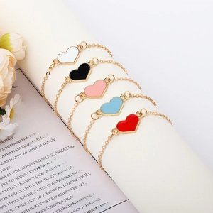 Bracciale Con Pendente A Cuore Lega Smalto Regolabile Catena Sottile Dolce Semplice Moda Gioielli Per Donne Ragazze
