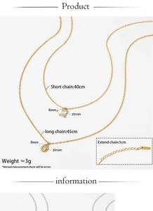 Detail view of double-layer zircon necklace set with 40cm and 45cm chain lengths
