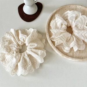 Chouchou En Dentelle Surdimensionné Broderie Florale Élastique À Cheveux Accessoire De Cheveux Vintage Élégant