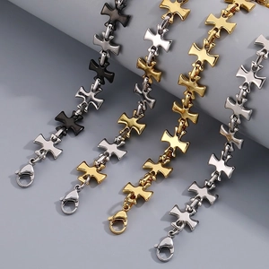 Collier Homme Acier Inoxydable Maillons Croix Hip Hop Punk Bijou Tendance