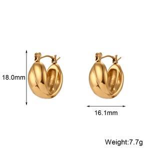 18K gold plated stainless steel chunky hoop earrings with ribbed texture, 18mm height