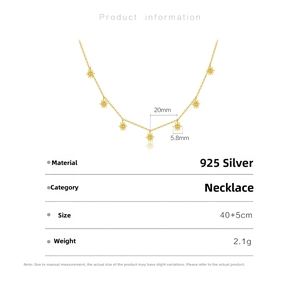 Detailed view of S925 sterling silver sunflower necklace with 40+5cm gold plated chain