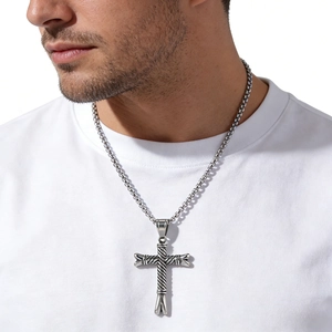 Cross Pendant Necklace 316L Stainless Steel Viking Totem Twisted Rope Texture Vintage Nordic Punk For Men Women