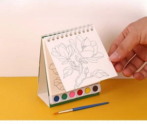 Vertical DIY watercolor painting book with 6-color pigment palette and brush