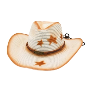 Chapeau de cowboy en paille avec étoiles et crâne pour protection solaire