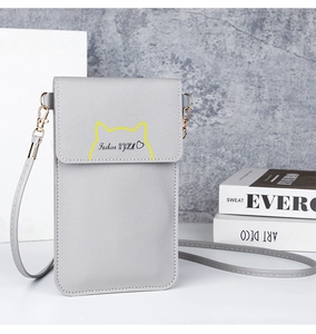 Stylish grey minimalist crossbody phone bag with a cute yellow cat ear design detail