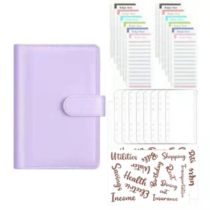 Lavender PVC macaron binder set with colorful budget sheets and zipper pockets