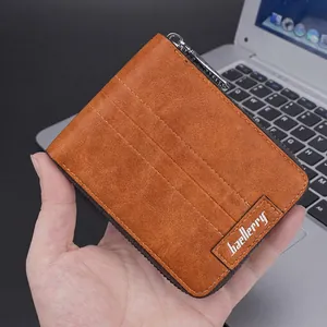 Brown leather RFID blocking men's wallet with multiple card slots and zipper closure
