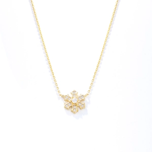 Elegant 925 sterling silver gold snowflake necklace with sparkling crystal pendant for women