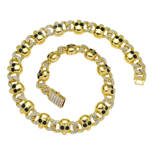 Skull Necklace And Bracelet Alloy Rhinestone Cuban Link Chain Hip Hop Punk Style Men Jewelry