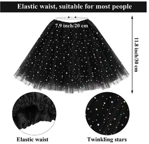 Size guide for black Halloween tutu with stars, waist 20cm and length 30cm detail