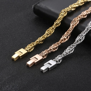 Collier chaîne torsadée pour homme plaqué or 18k en acier inoxydable argent et rose