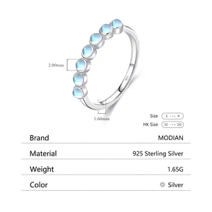 Elegant S925 sterling silver ring with seven 2mm blue moonstones and 1.65g weight