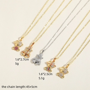 Cute teddy bear zircon pendant necklace for women with size and weight dimensions in gold