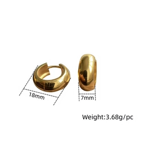 Classic 14K gold plated 316L steel hoop earrings, 18mm diameter with mirror finish
