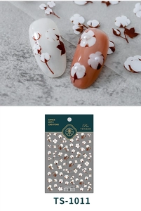Détails des stickers ongles TS-1011 avec motifs de fleurs de coton minimalistes
