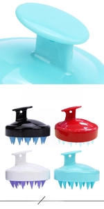 Silicone scalp massage brush detail view, soft bristles for comfortable hair washing and cleaning.