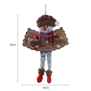 Detailed view of knitted snowman Christmas ornament with red plaid and size markings