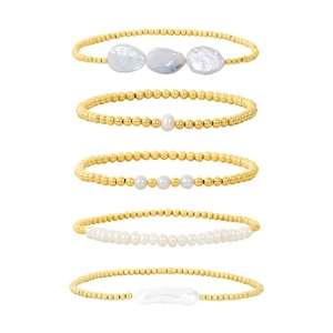 Baroque Natural Freshwater Pearl Bracelet Minimalist 18K Gold Plated Copper Bead Elastic Jewelry For Women Elegant Ins Style