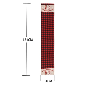 Christmas red and black buffalo plaid table runner with gnome motif, 181x31cm size