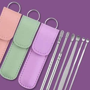 Strumenti Rimozione Cerume Acciaio Inossidabile Pulizia Orecchie Spirale Molla Con Custodia In Pelle PU Portatile