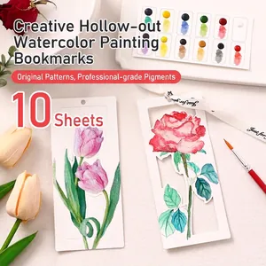 Hollow watercolor bookmark set with 10 floral patterns and 12-color solid paint cards