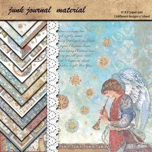 12-pack 6x6 inch vintage Christmas scrapbook paper with angels and floral patterns