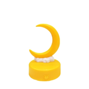 Creative yellow crescent moon night light with white cloud base and heart-shaped switch