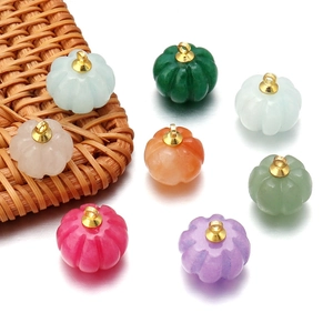 Green aventurine agate crystal pumpkin pendants in various colors with gold metal loops