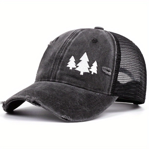 Casquette de baseball en mesh gris délavé vintage avec broderie de trois sapins