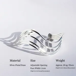Minimalist silver multi-layer wavy open bangle in silver-plated brass, 2.1cm wide