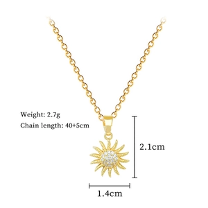 Detailed size specifications for the gold spinning sunflower pendant necklace with zircons