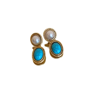 Vintage gold butterfly necklace and earring set with pearls and turquoise stones