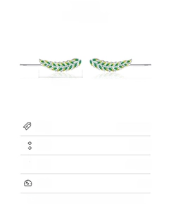 Macro view of S925 sterling silver olive leaf earrings with green enamel inlay details