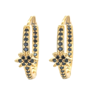 Minimalist 18K gold plated star earrings with black cubic zirconia pave stones