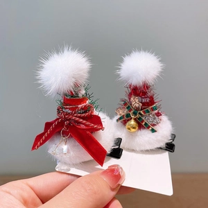 Süße Weihnachts-Haarklammern mit Plüschbommeln, Rentier und Bogenglocken für Frauen und Mädchen
