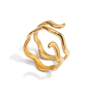 Minimalist Stainless Steel Wave Ring For Women Irregular Liquid Metal Style Gold Plated Niche Design Finger Ring Jewelry Accessory