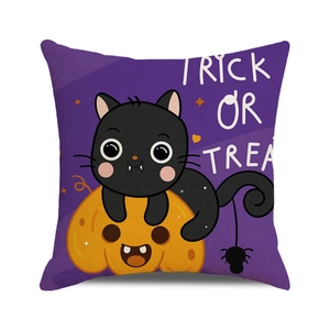 Halloween black cat and orange pumpkin throw pillow cover with Trick or Treat text