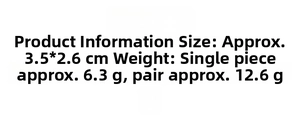 Detailed size chart for geometric oval earrings showing dimensions 3.5x2.6cm and weight