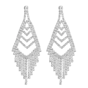 Elegant silver tassel earrings with sparkling rhinestones in a long dangling design