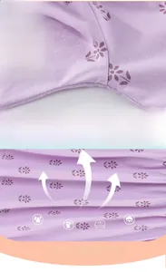 Detail of purple floral dress showing fine sewing and breathable cotton fabric texture
