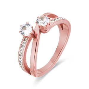 2024 luxury rose gold criss-cross titanium steel ring set with sparkling crystals