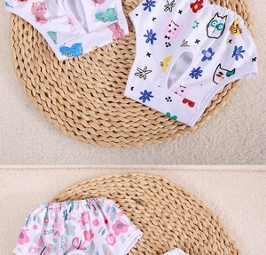 Detail of dog sanitary panties featuring tail hole design and cute floral patterns